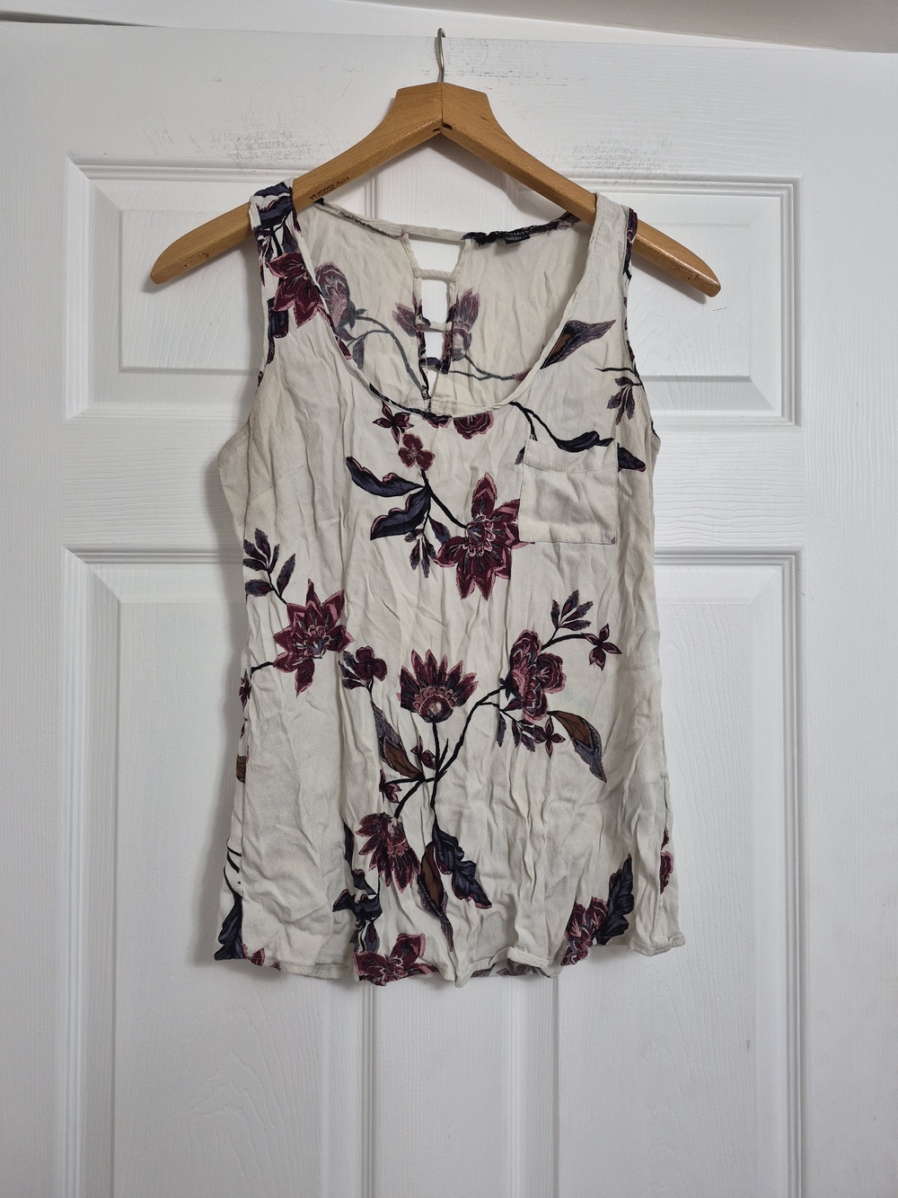le chateau Cream Floral Muscle Tank with Burgundy and Navy Blooms